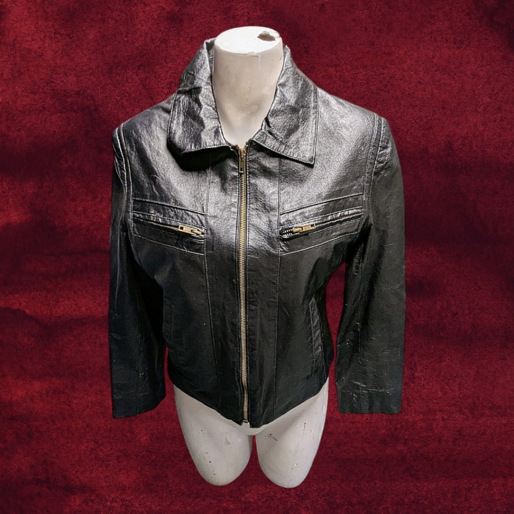 Women's Zip up Leather Jacket by Phase Two